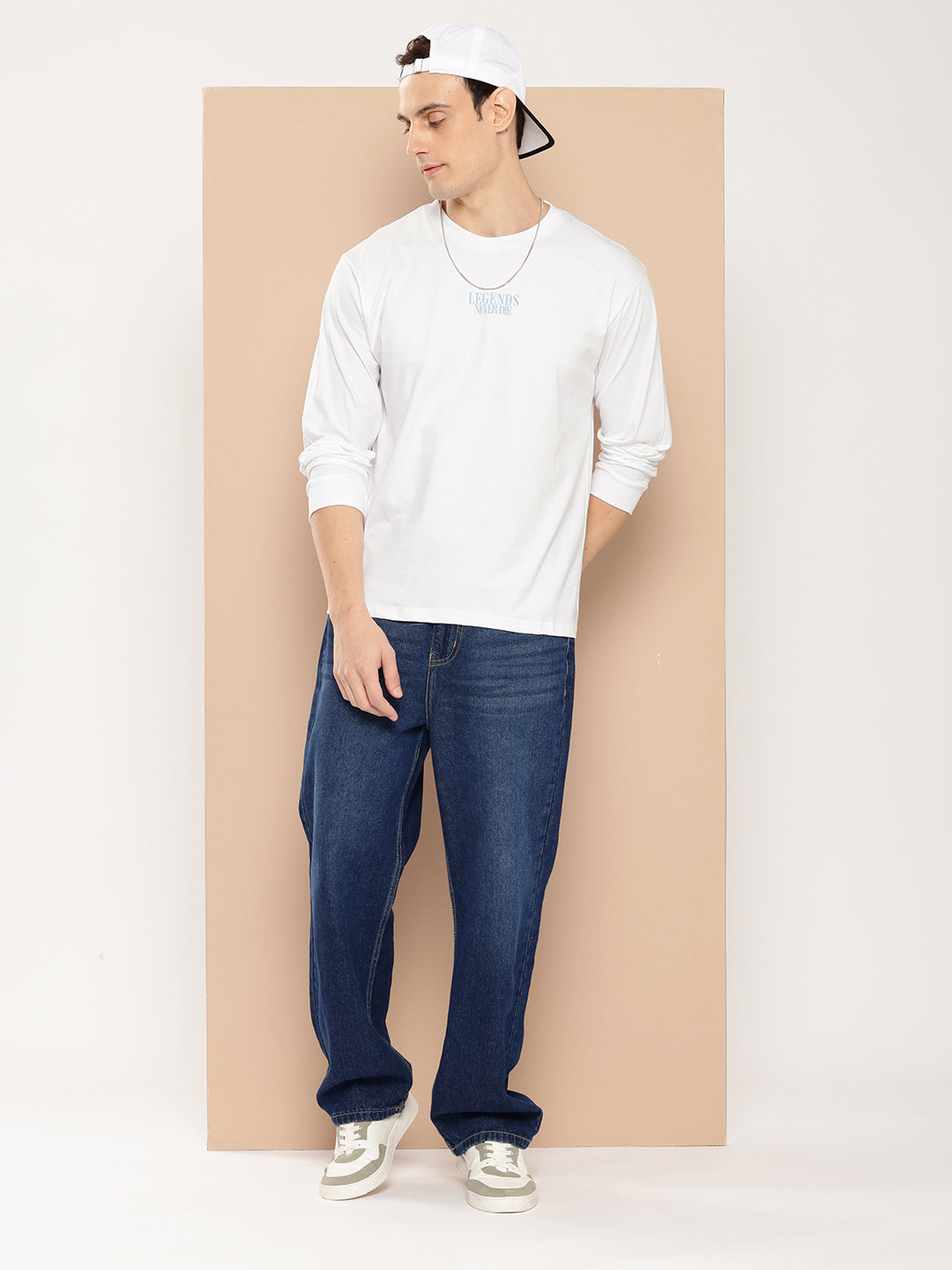 Mens Full Sleeve Round Neck Back Printed Oversized Fit Tshirts