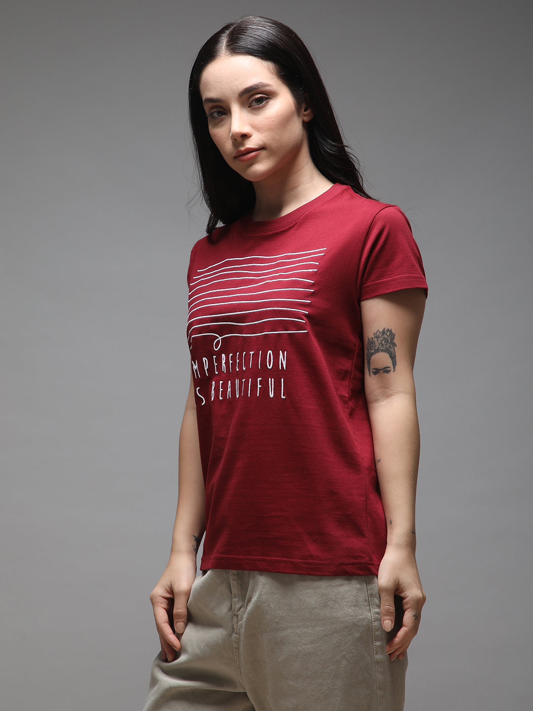 Womens Half Sleeve Round Neck Embroidery Regular Fit Tshirts
