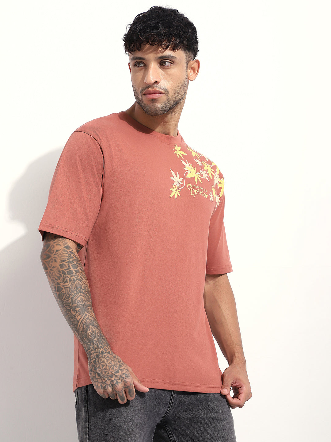 Mens Half Sleeve Round Neck Embroidered Oversized Fit Tshirts
