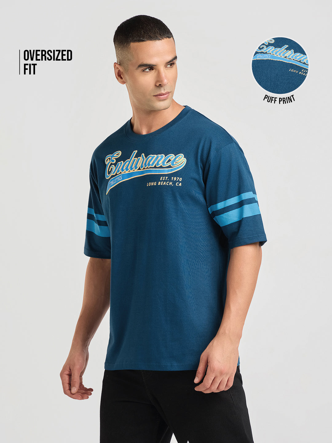 Mens Puff Printed Oversized Half Sleeve Round Neck Tshirt