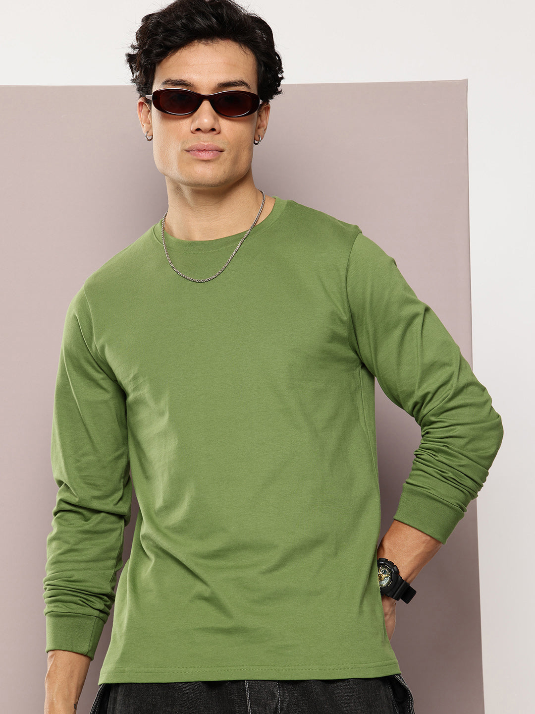 Mens Full Sleeve Round Neck Solid Regular Fit Tshirts