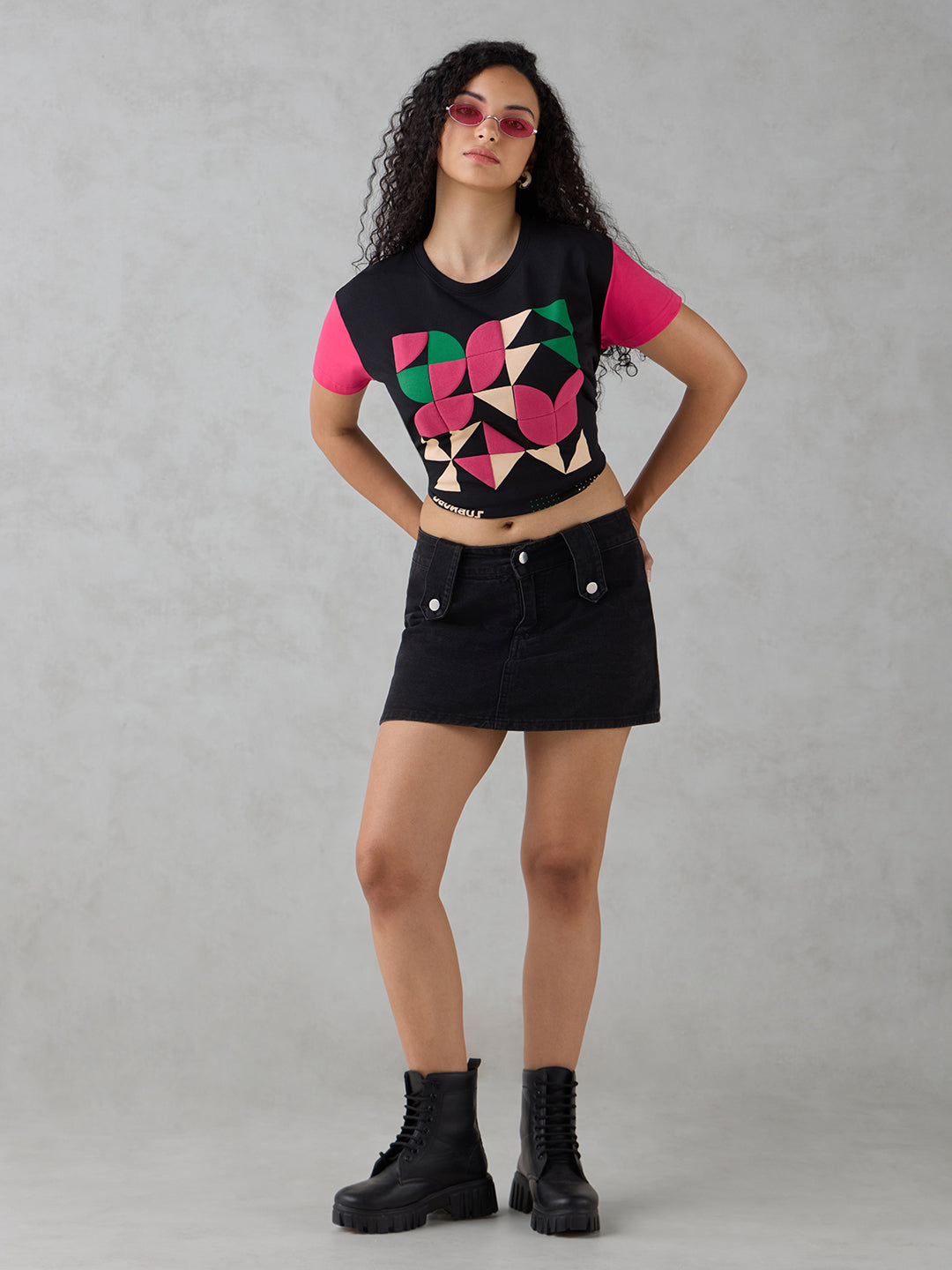 Womens Half Sleeve Puff Printed Boxy Regular Fit Tshirt