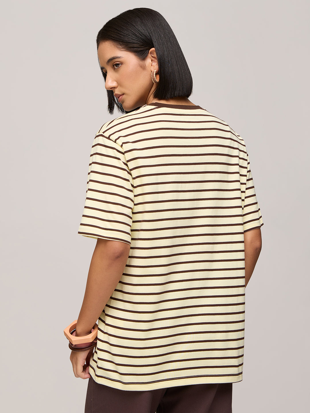 Womens Striped Oversized Fit Cotton T-Shirt