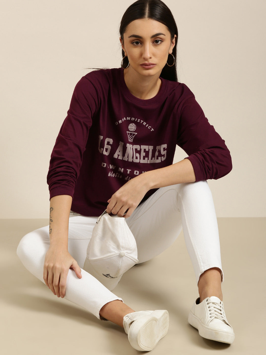 Womens Long Sleeve Round Neck Oversized Fit T-Shirt