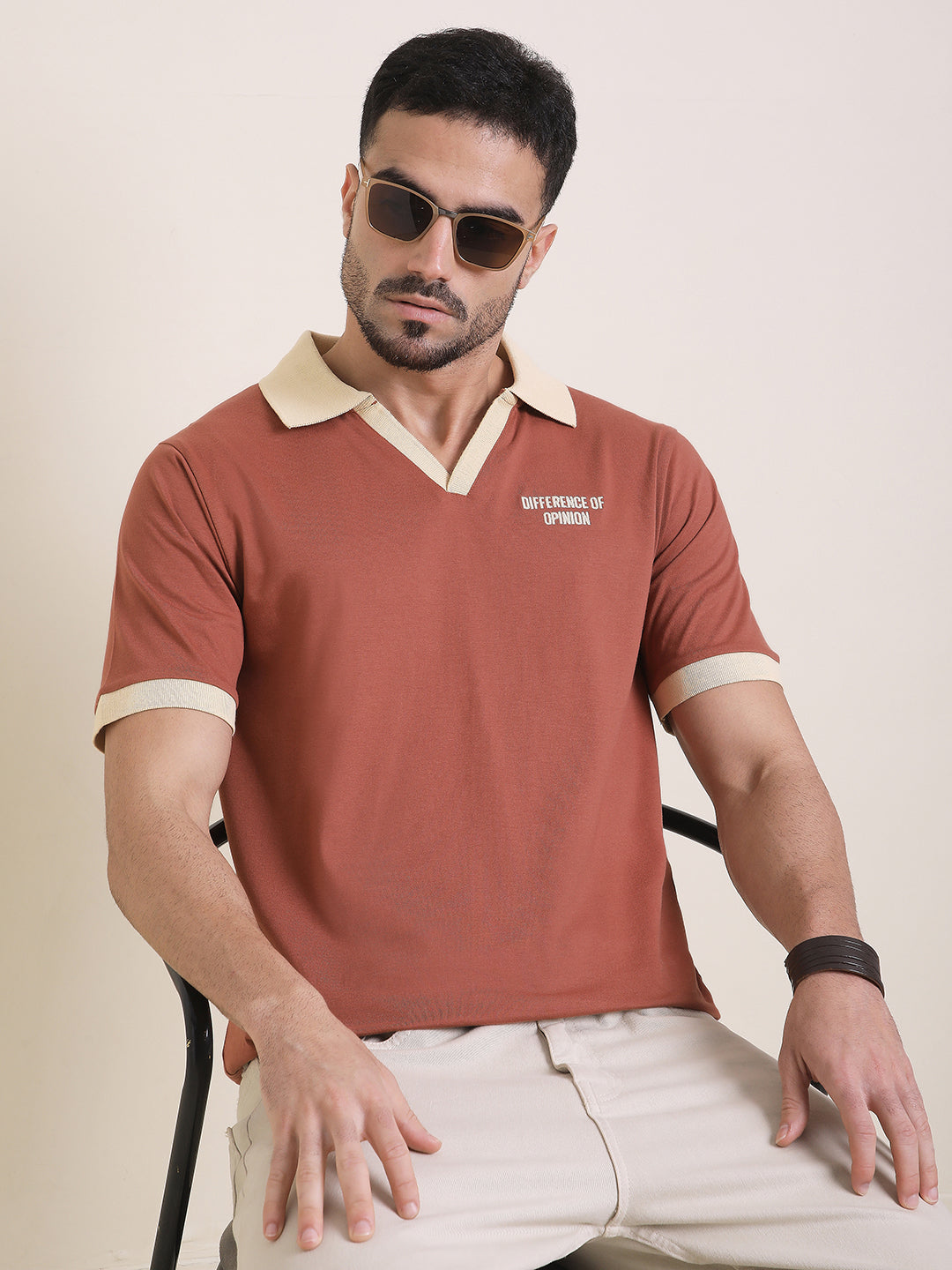 Mens Half Sleeve Polo Neck Back Embroidered Relaxed Fit Tshirts