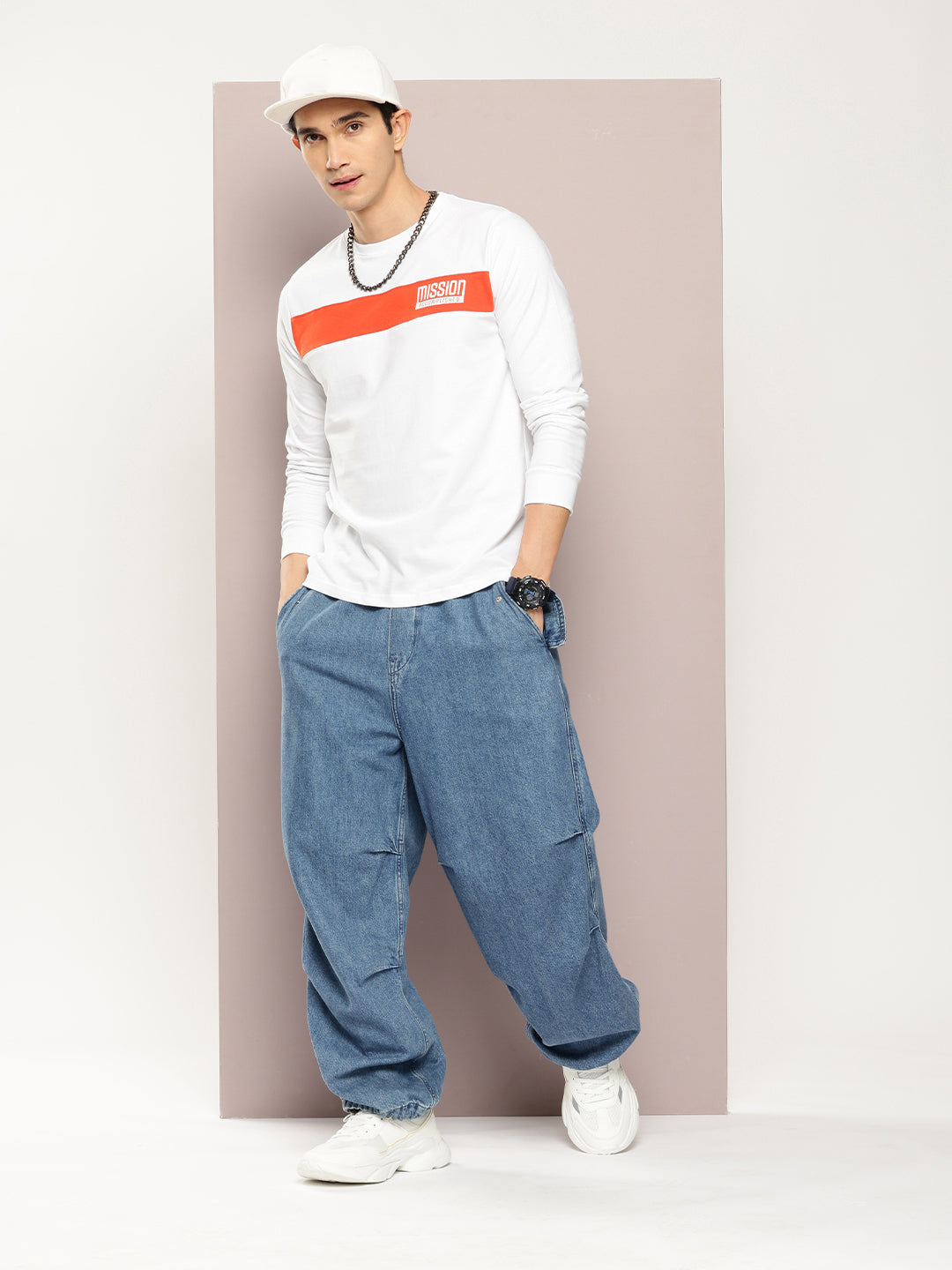 Mens Full Sleeve Round Neck Colourblocked Regular Fit Tshirts
