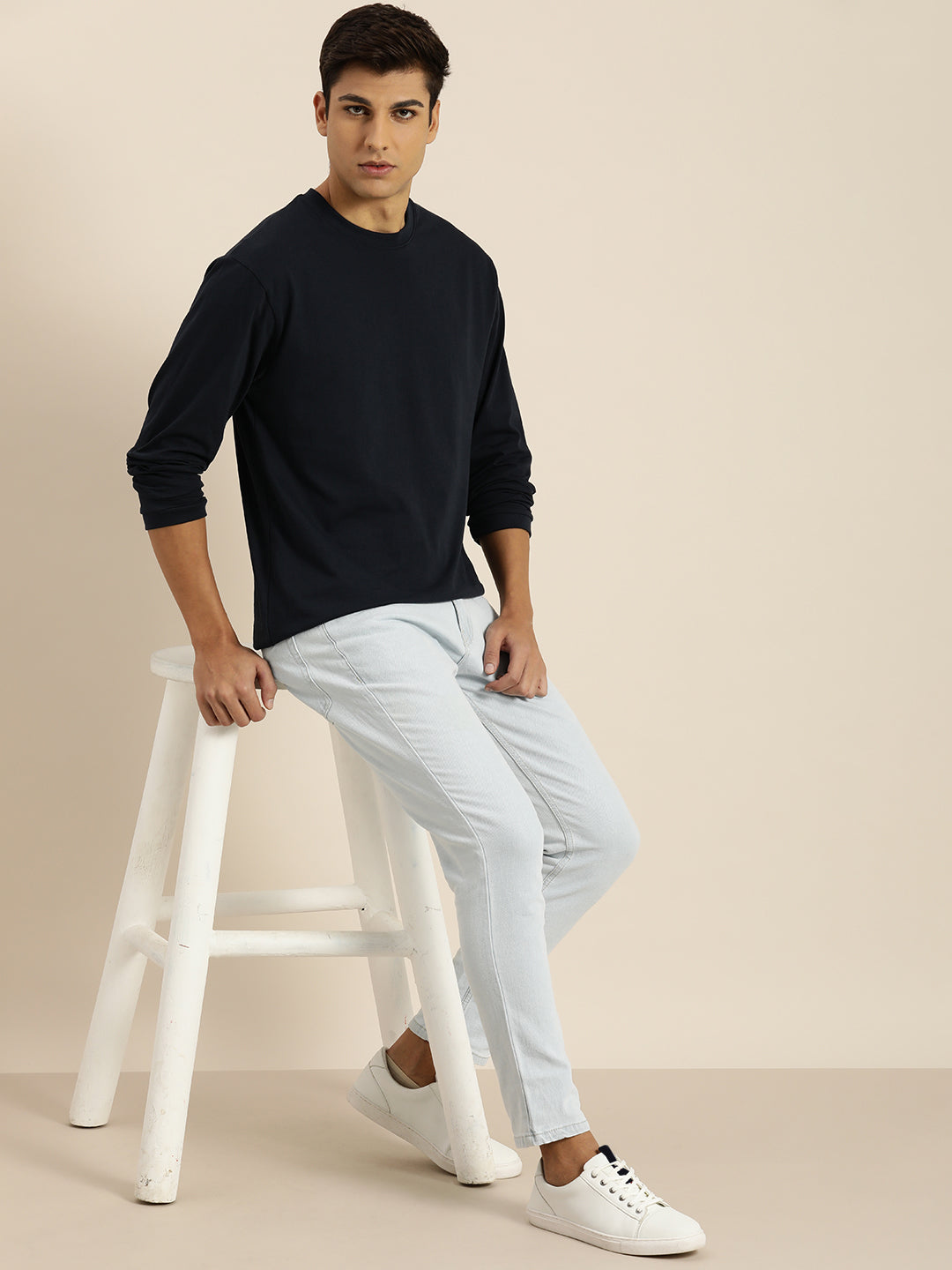 Mens Long Sleeve Round Neck Oversized Fit T-Shirt