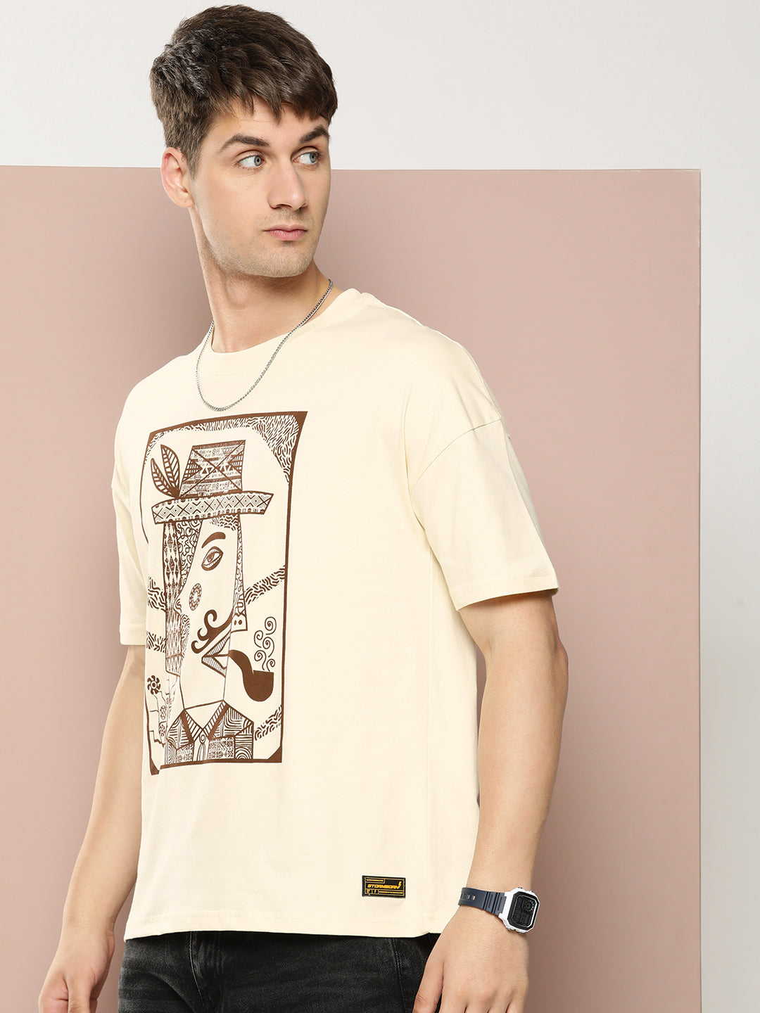 Mens Half Sleeve Drop Shoulder Printed Oversized Fit T-Shirts