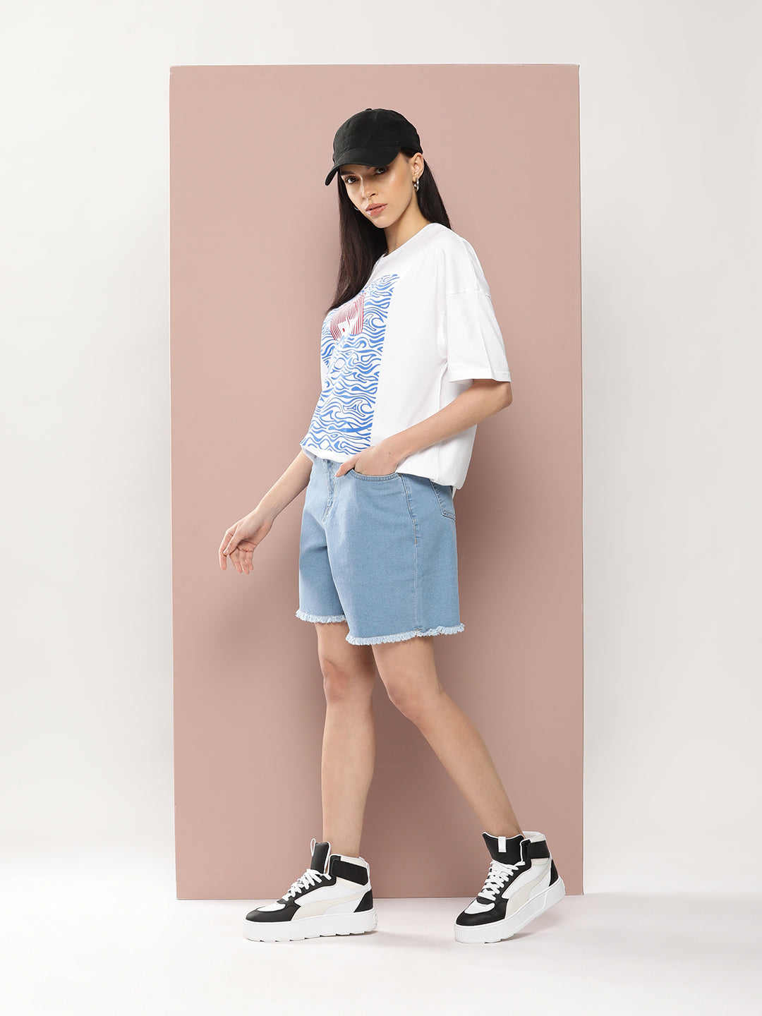 Womens Half Sleeve Drop Shoulder Printed Oversized Fit T-Shirts
