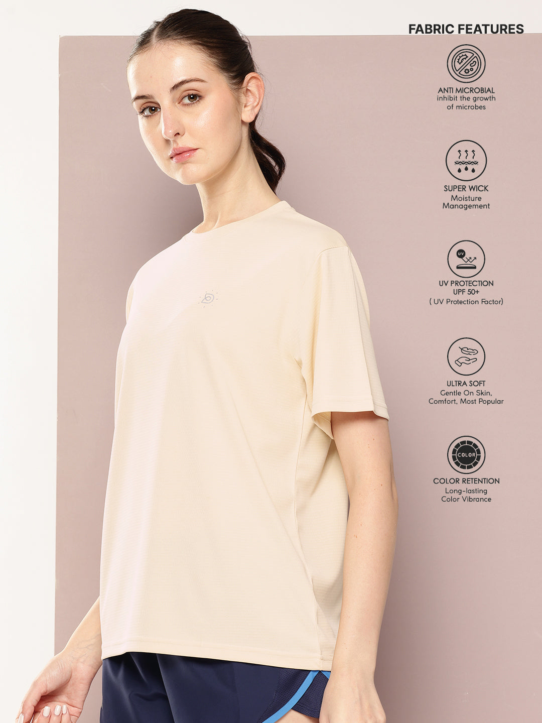 Womens Short Sleeve Round Neck Oversized Polyster Tshirt