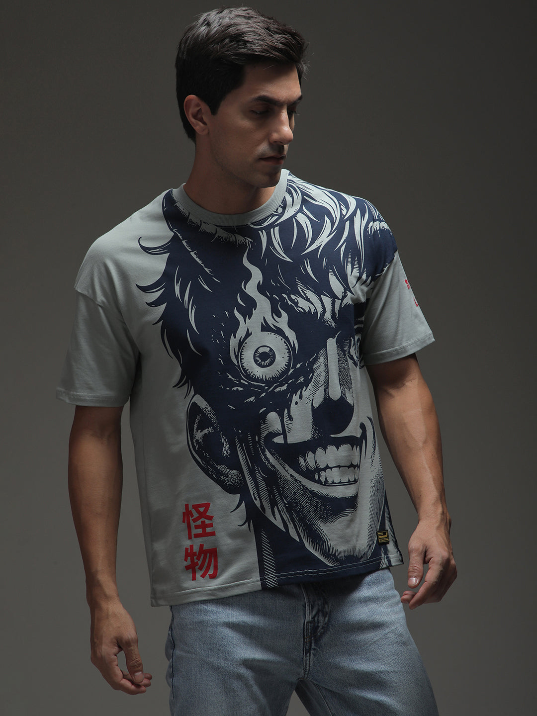 Mens Half Sleeve Drop Shoulder Printed Oversized Fit T-Shirts