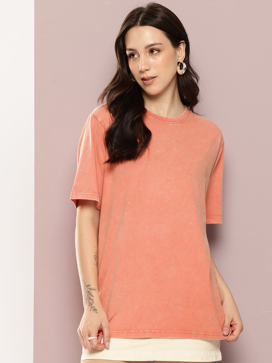 Womens Half Sleeve Round Neck Back Printed Oversized Fit Tshirts