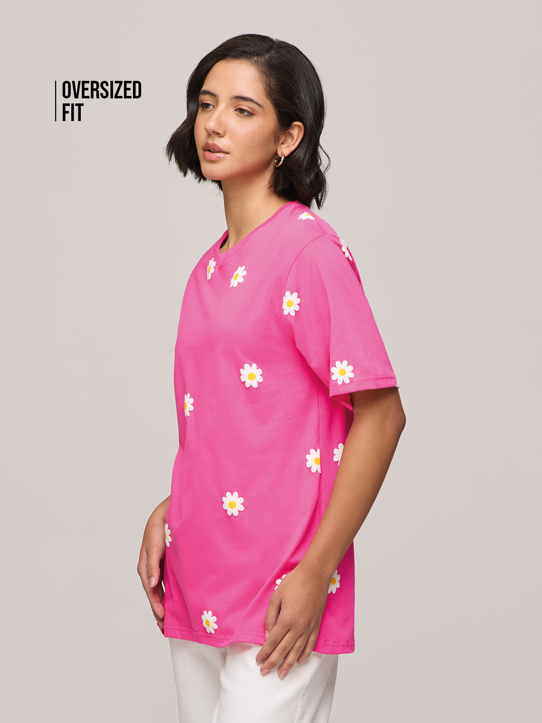 Womens Puff Printed Oversized Fit Cotton T-Shirt