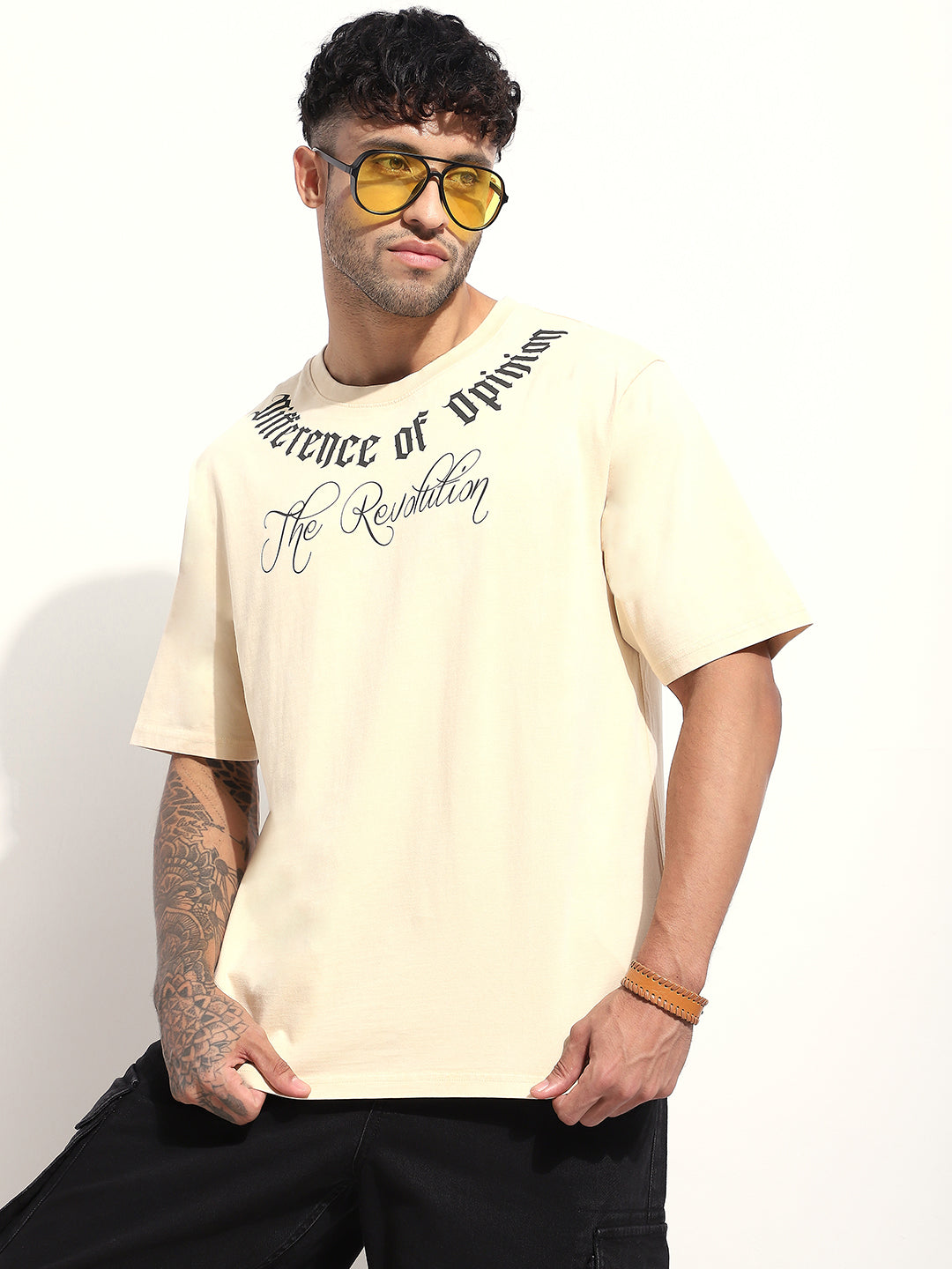 Mens Half Sleeve Round Neck Embroidered Oversized Fit Tshirts