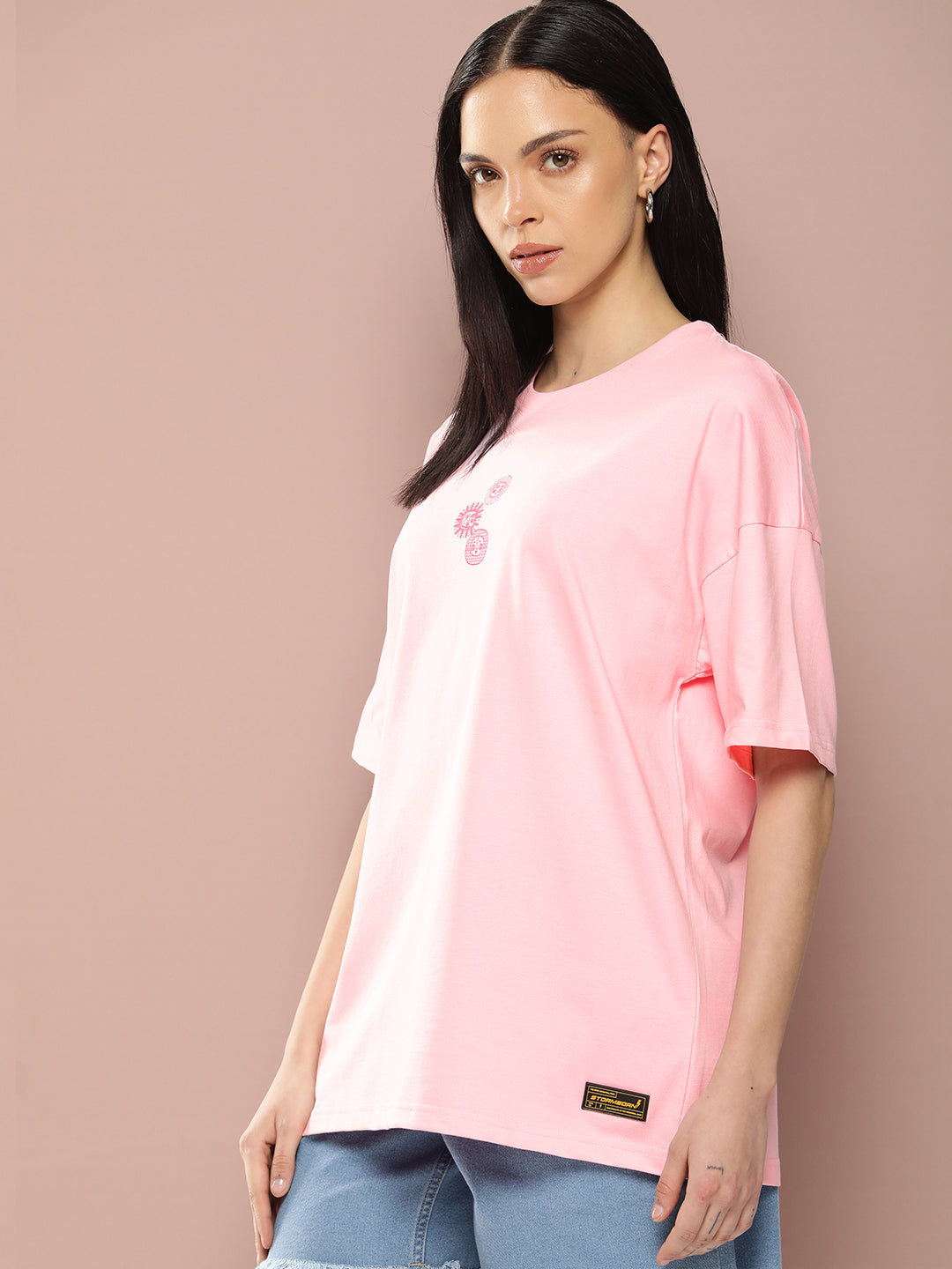 Womens Half Sleeve Drop Shoulder Printed Oversized Fit T-Shirts