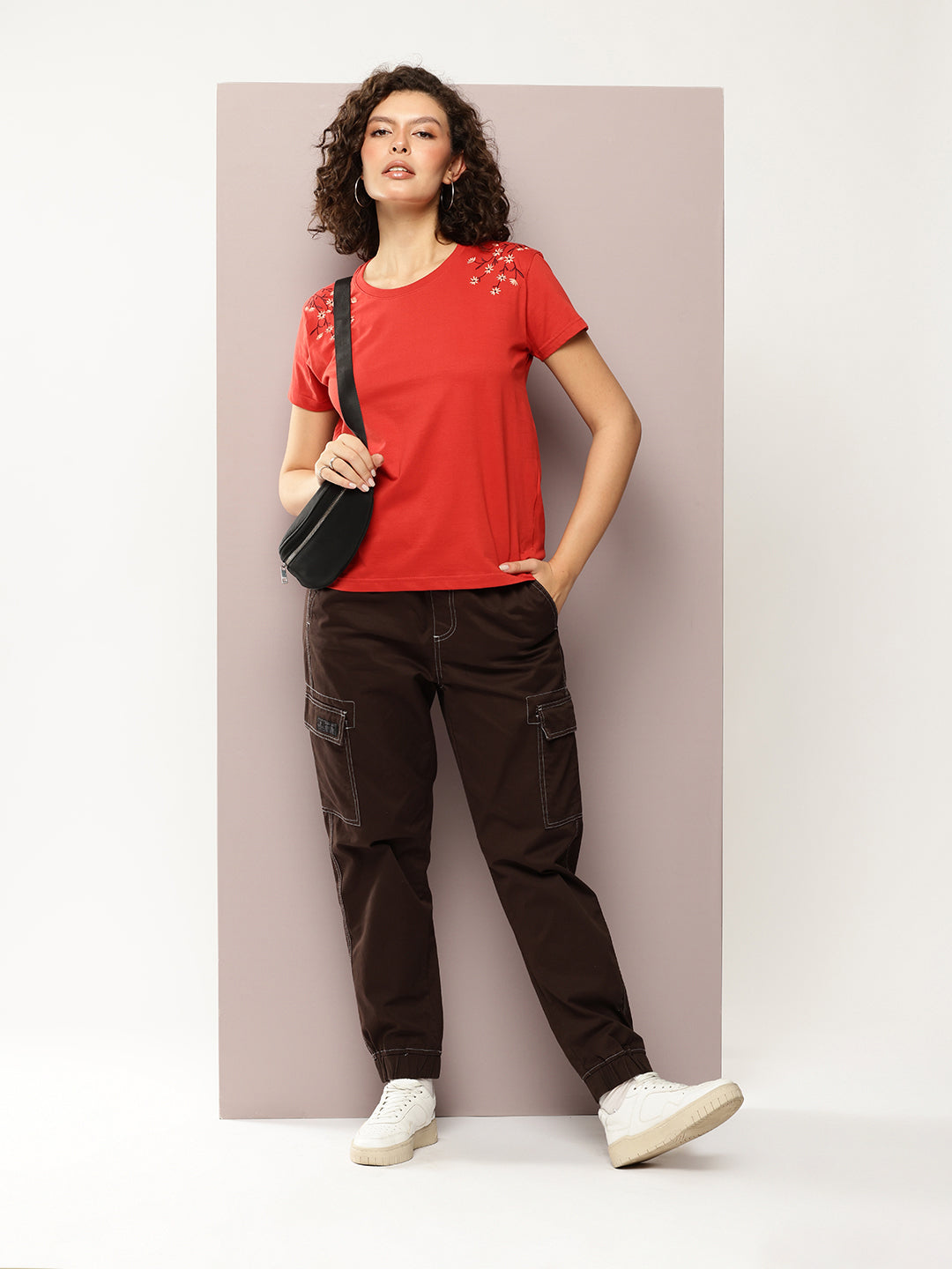 Womens Half Sleeve Round Neck Embroidery Boxy Fit Tshirts