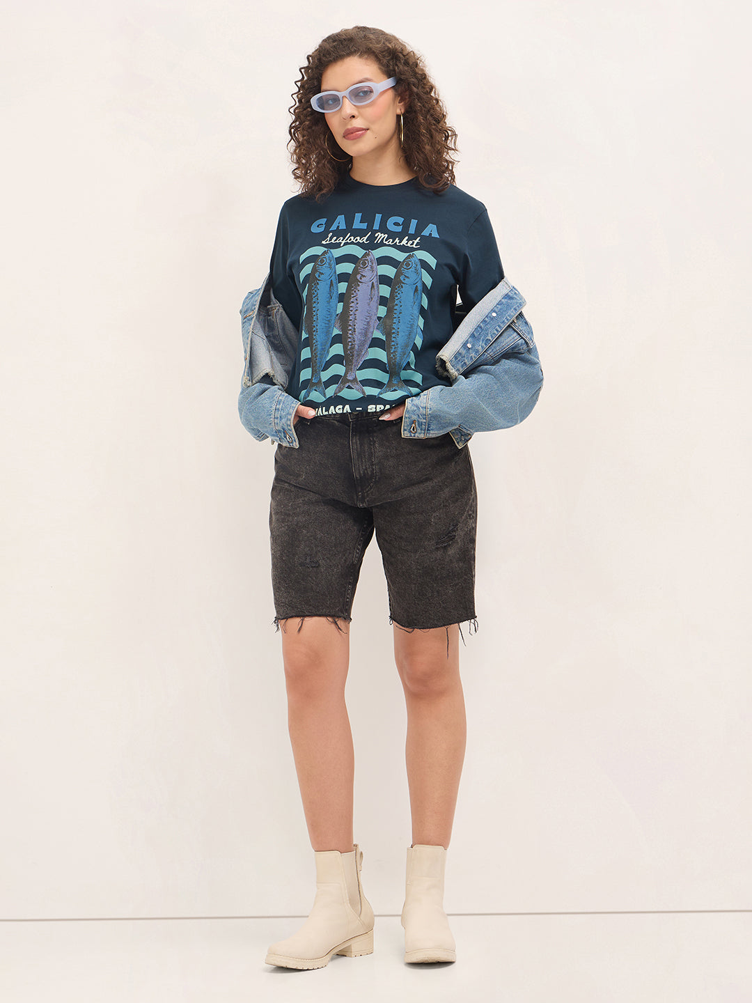 Womens Half Sleeve Round Neck Printed Oversized Fit Tshirts