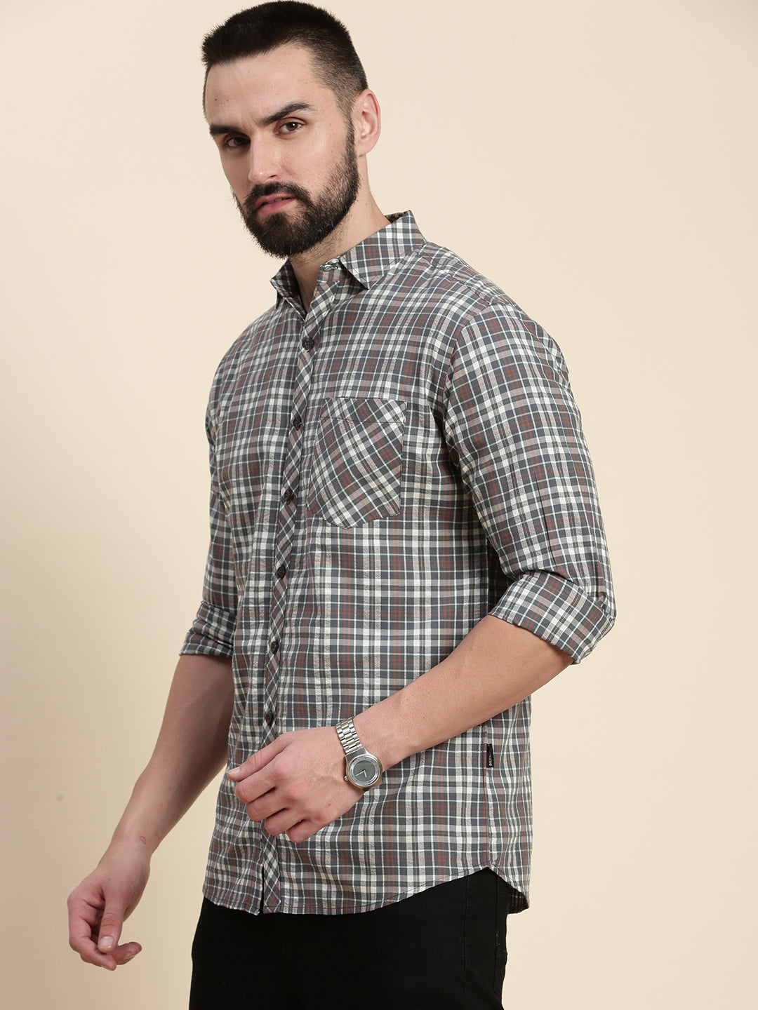 Men Checked Full Sleeve Shirt With Pocket