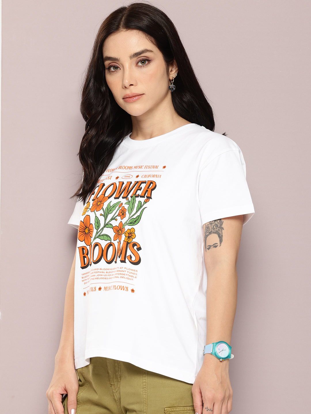 Womens Half Sleeve Round Neck Printed Boxy Fit Tshirts