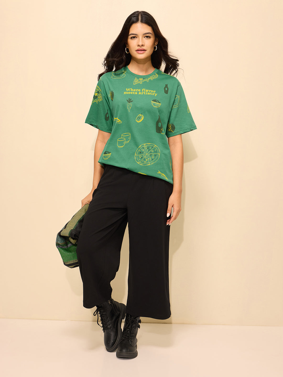 Womens All Over Printed Oversized Fit Cotton T-Shirt