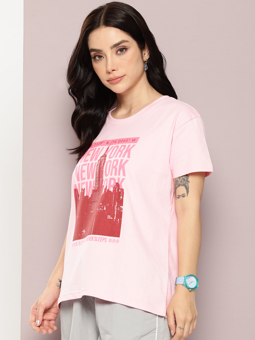 Womens Half Sleeve Round Neck Printed Boxy Fit Tshirts