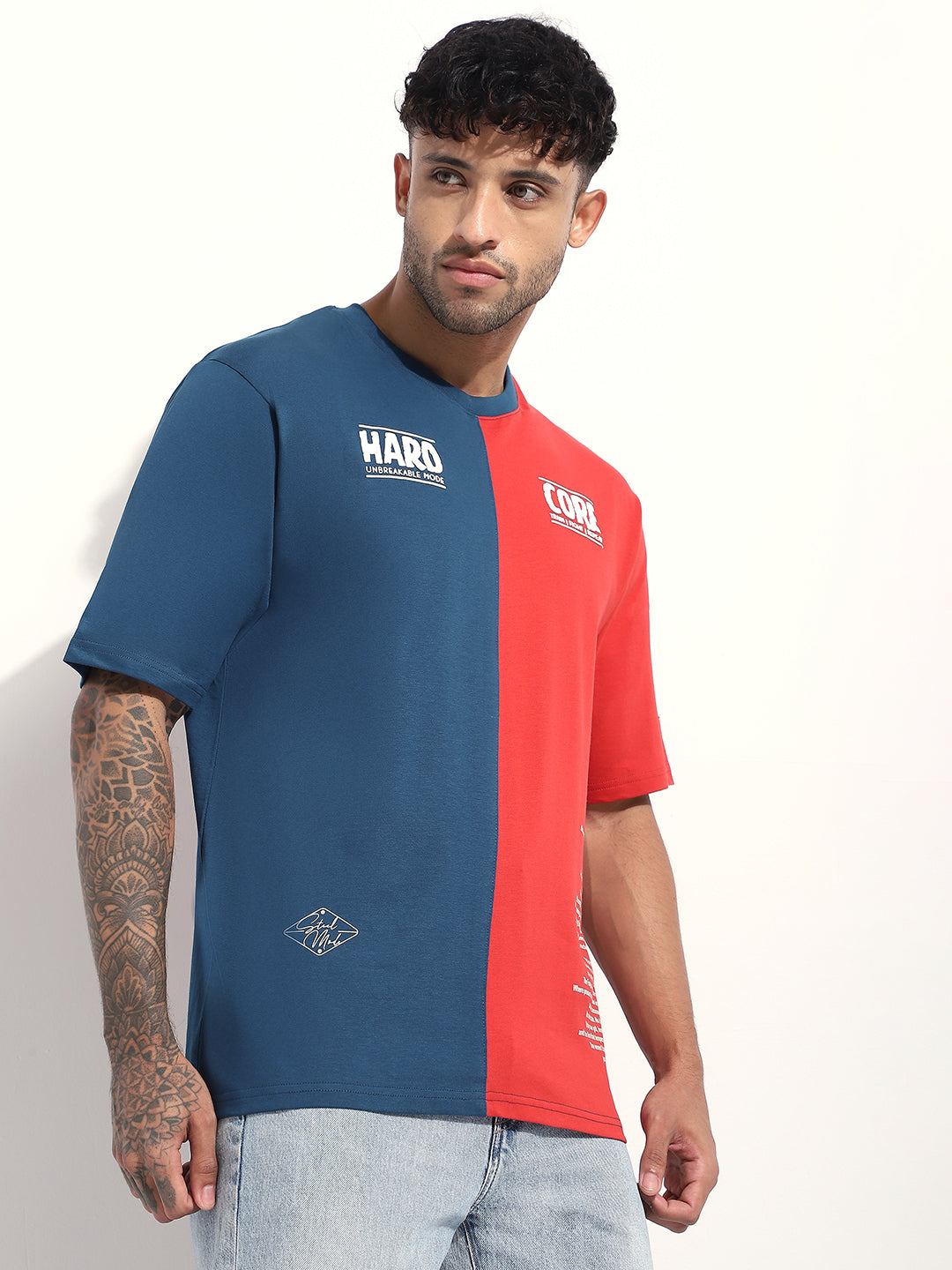 Mens Half Sleeve Round Neck Embellished Oversized Fit Tshirts