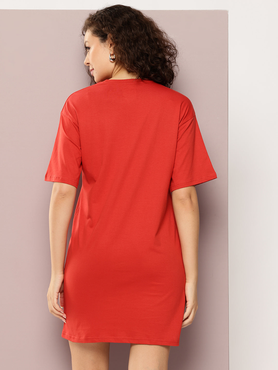 Womens Oversized Short Sleeves Printed Tshirt Dress