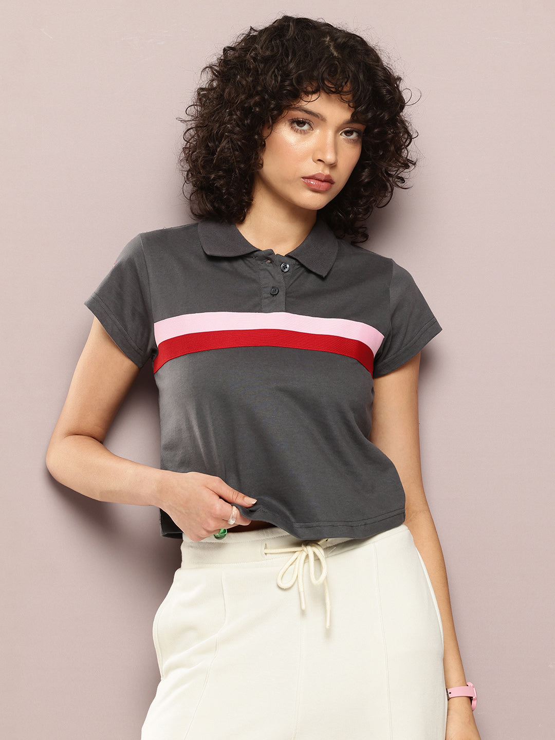 Womens Half Sleeve Polo Neck Solid Regular Fit Tshirts