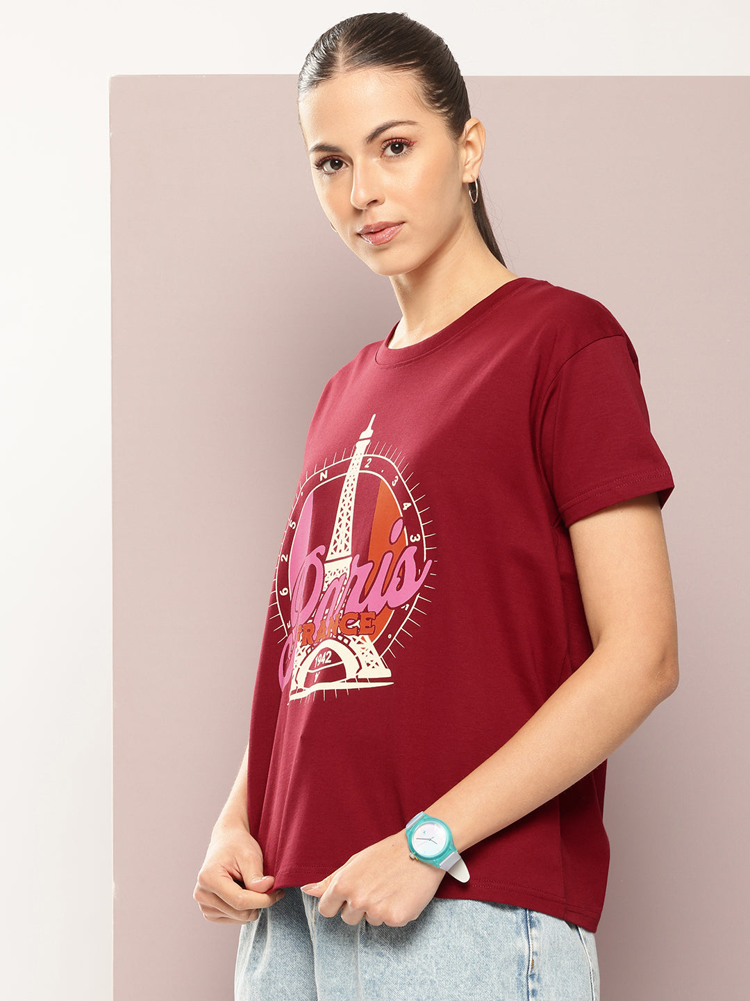 Womens Half Sleeve Round Neck Printed Boxy Fit Tshirts
