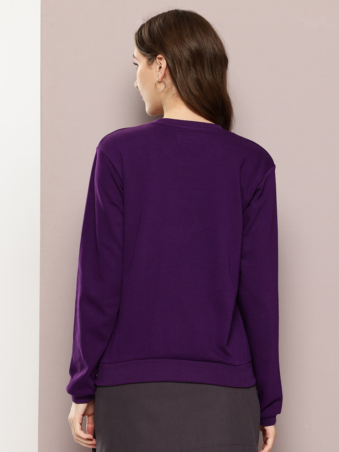 Womens Full Sleeve Round Neck Solid Relaxed Fit Tshirts