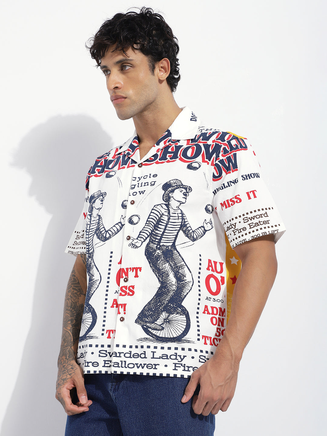 Men Boxy Regular Short Sleeve Printed White Shirt
