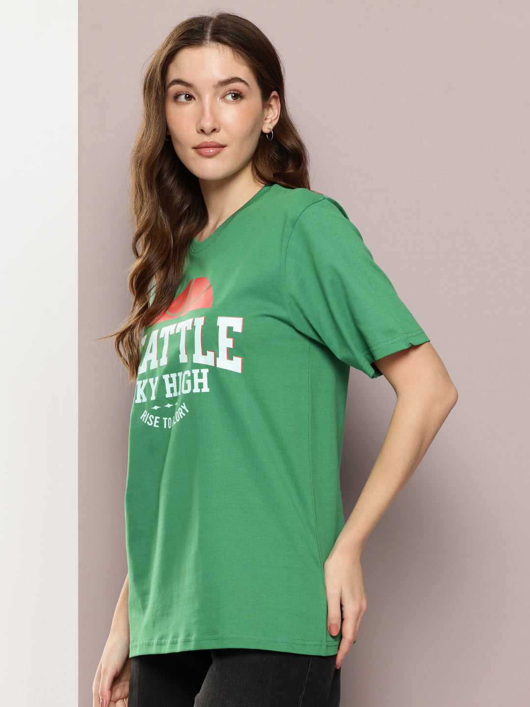 Womens Half Sleeve Round Neck Printed Oversized Fit Tshirts