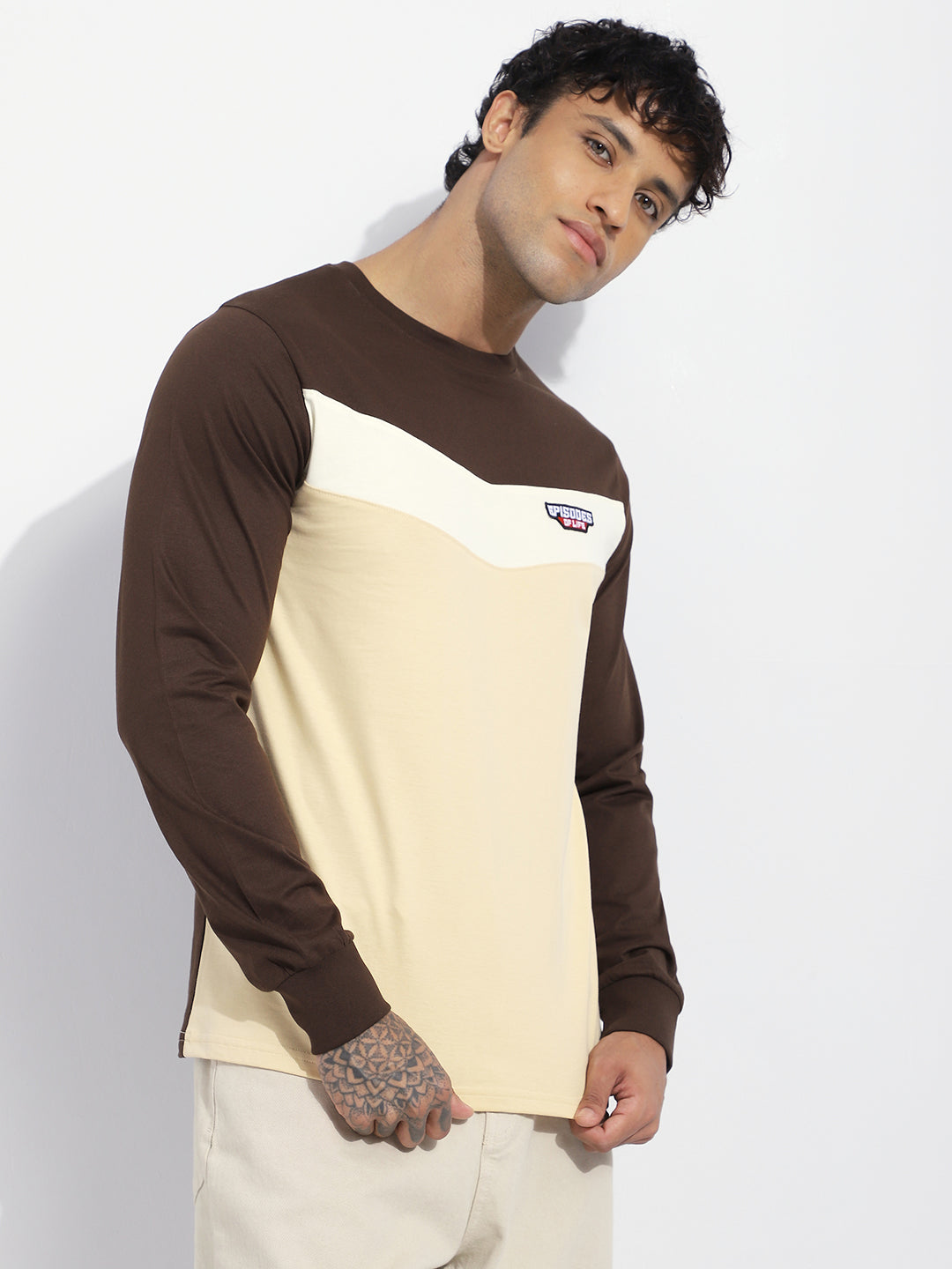 Mens Full Sleeve Round Neck Embroidered Regular Fit Tshirts