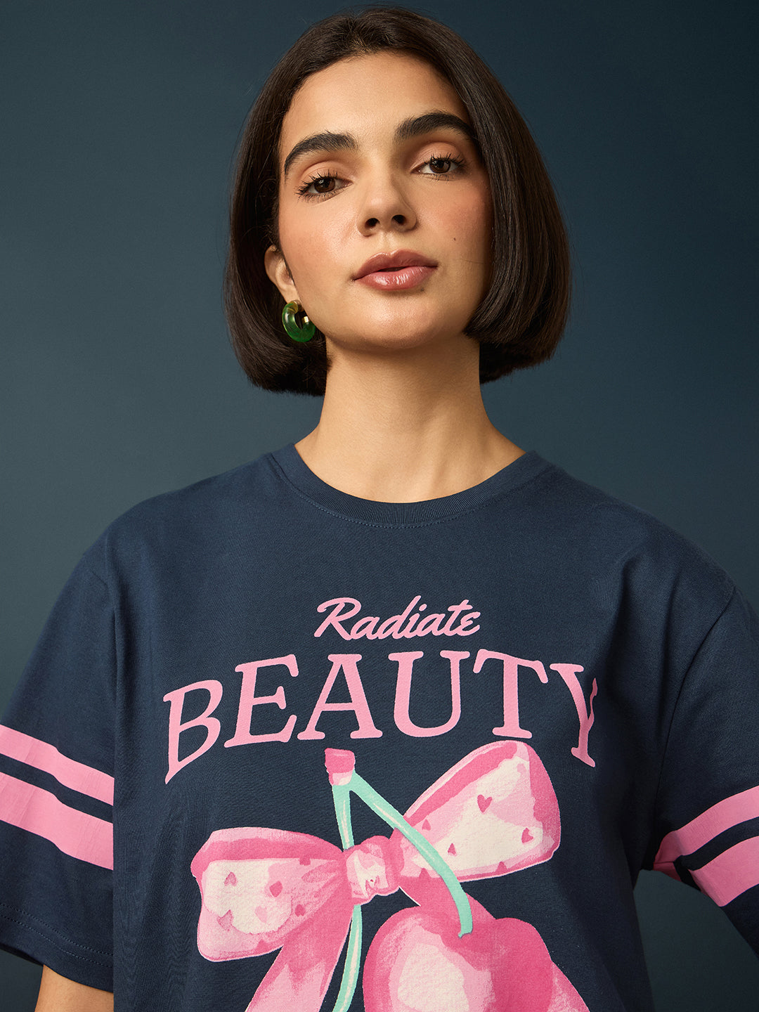 Womens Short Sleeve Printed Oversized Fit Tshirt 