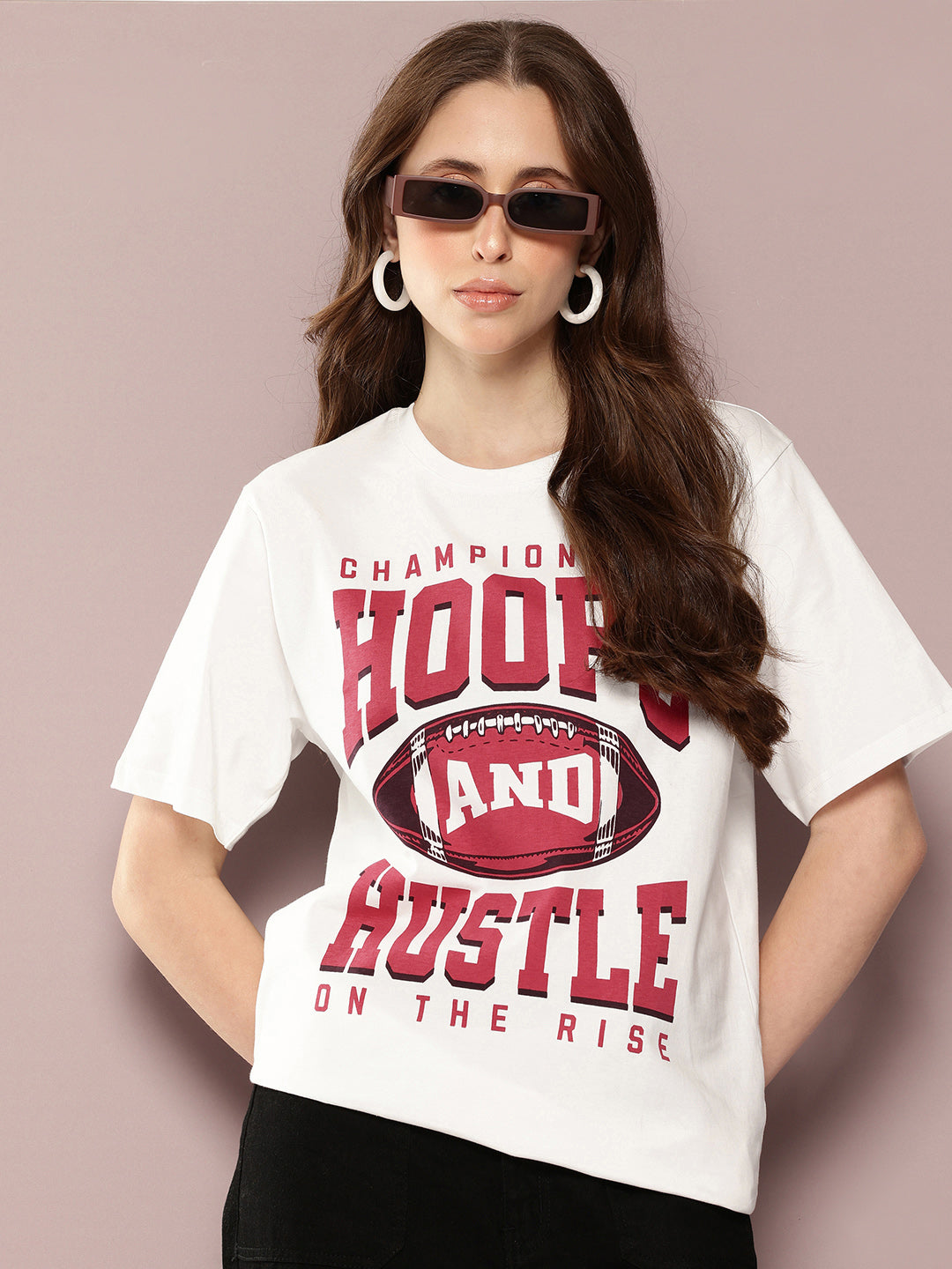 Womens Half Sleeve Round Neck Printed Oversized Fit Tshirts
