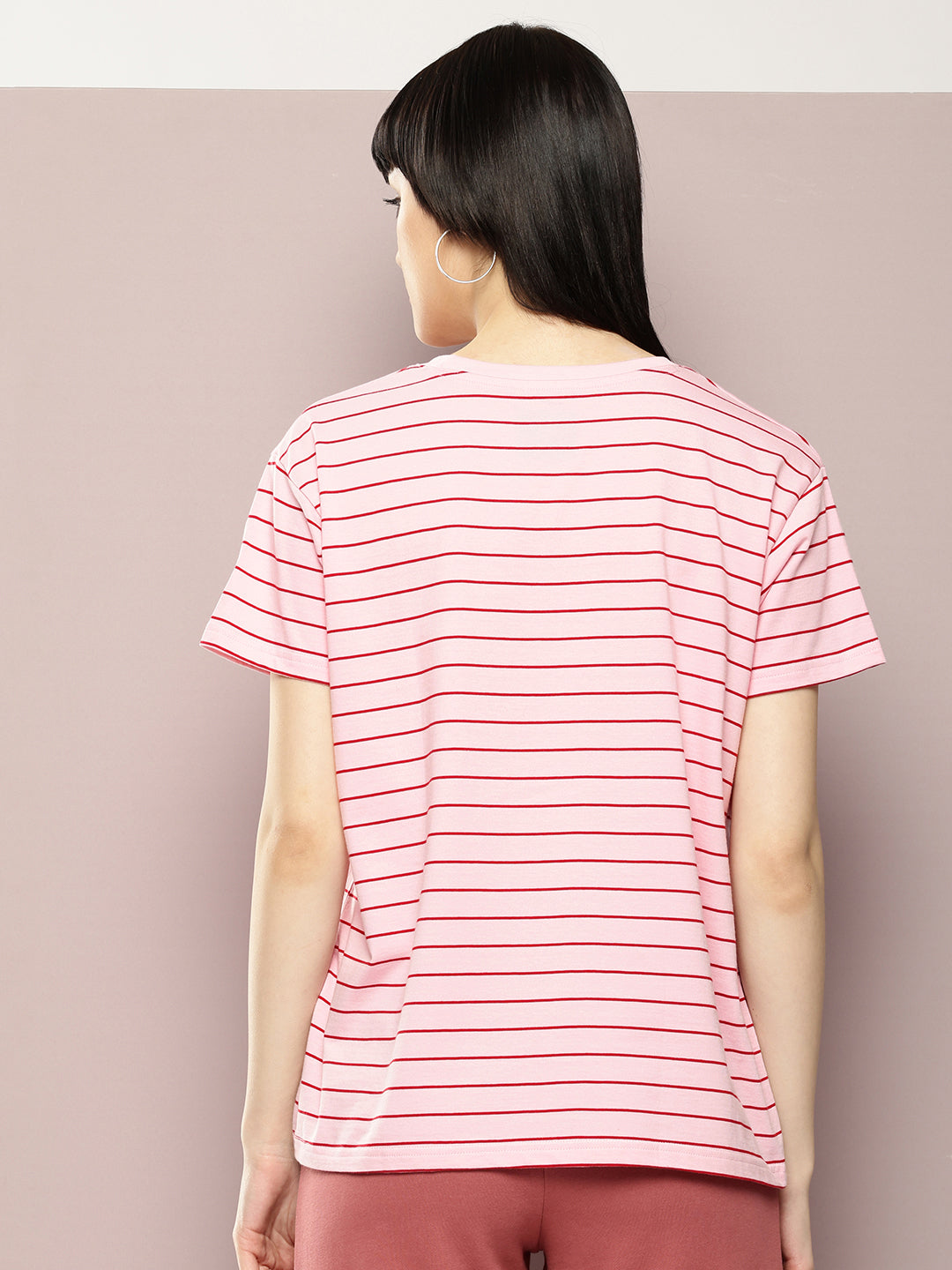 Womens Half Sleeve Round Neck Striped Boxy Fit Tshirts