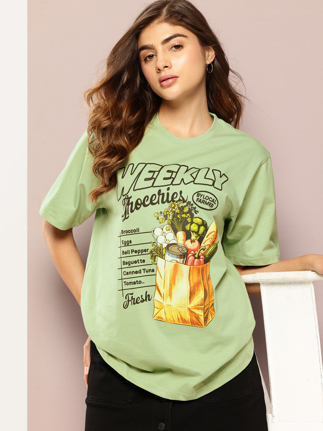 Womens Short Sleeve Printed Oversized Fit Tshirt