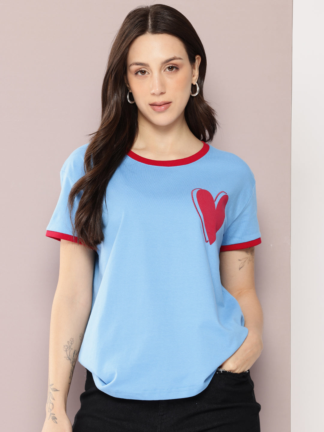 Womens Half Sleeve Round Neck Embroidered Boxy Fit Tshirts