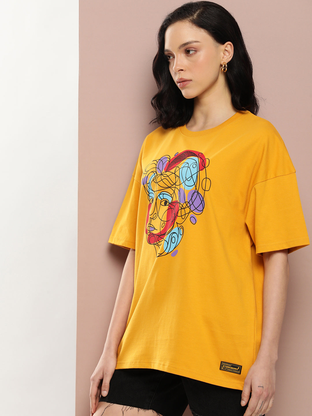 Womens Half Sleeve Drop Shoulder Printed Oversized Fit T-Shirts