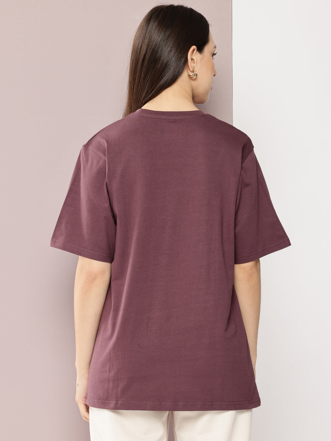 Womens Half Sleeve Round Neck Solid Oversized Fit Tshirts
