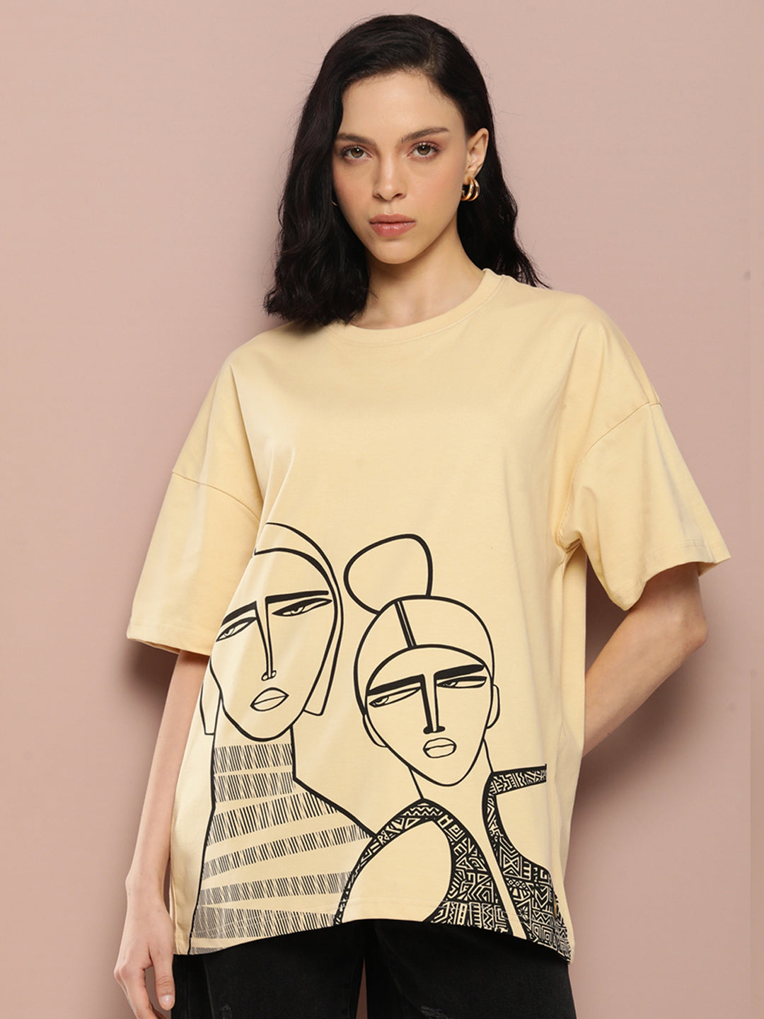 Womens Half Sleeve Drop Shoulder Printed Oversized Fit T-Shirts