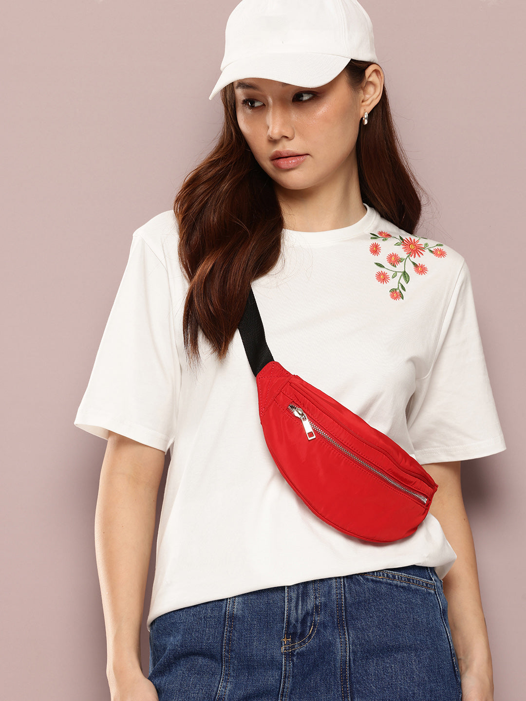 Womens Half Sleeve Round Neck Embroidered Oversized Fit Tshirts