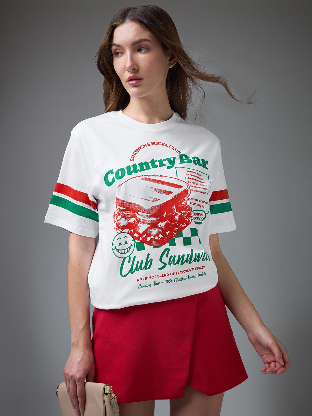 Womens Printed Round Neck Oversized Fit Tshirt