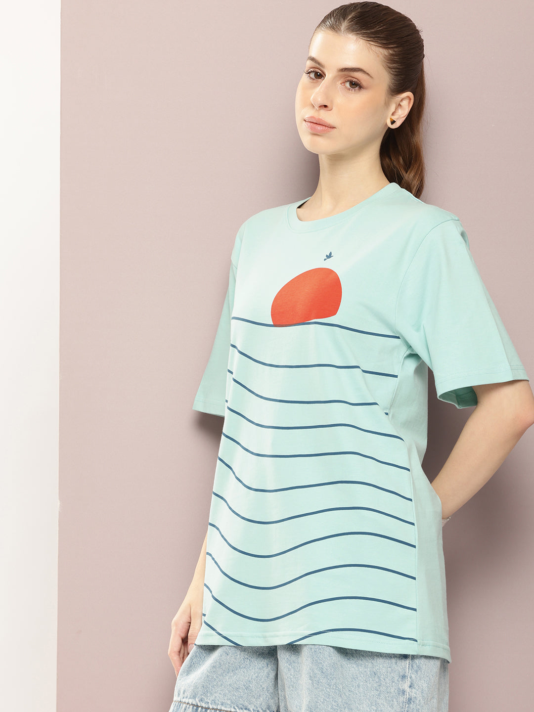 Womens Half Sleeve Round Neck Printed Oversized Fit Tshirts