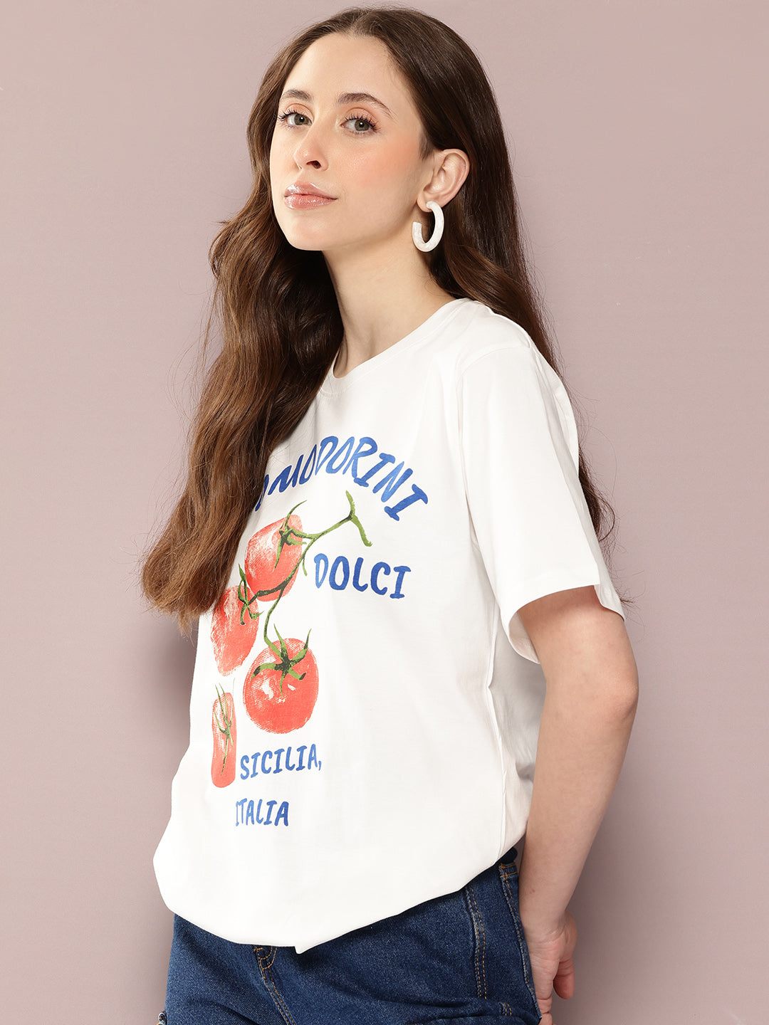 Womens Half Sleeve Round Neck Printed Oversized Fit Tshirts