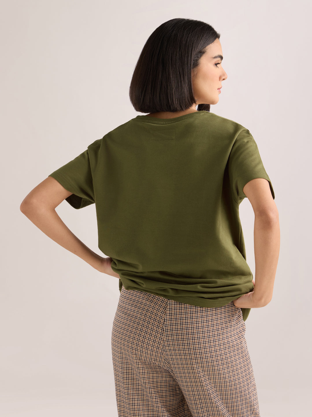 Womens Embroidery Boxy Regular Fit French Terry Cotton Tshirt