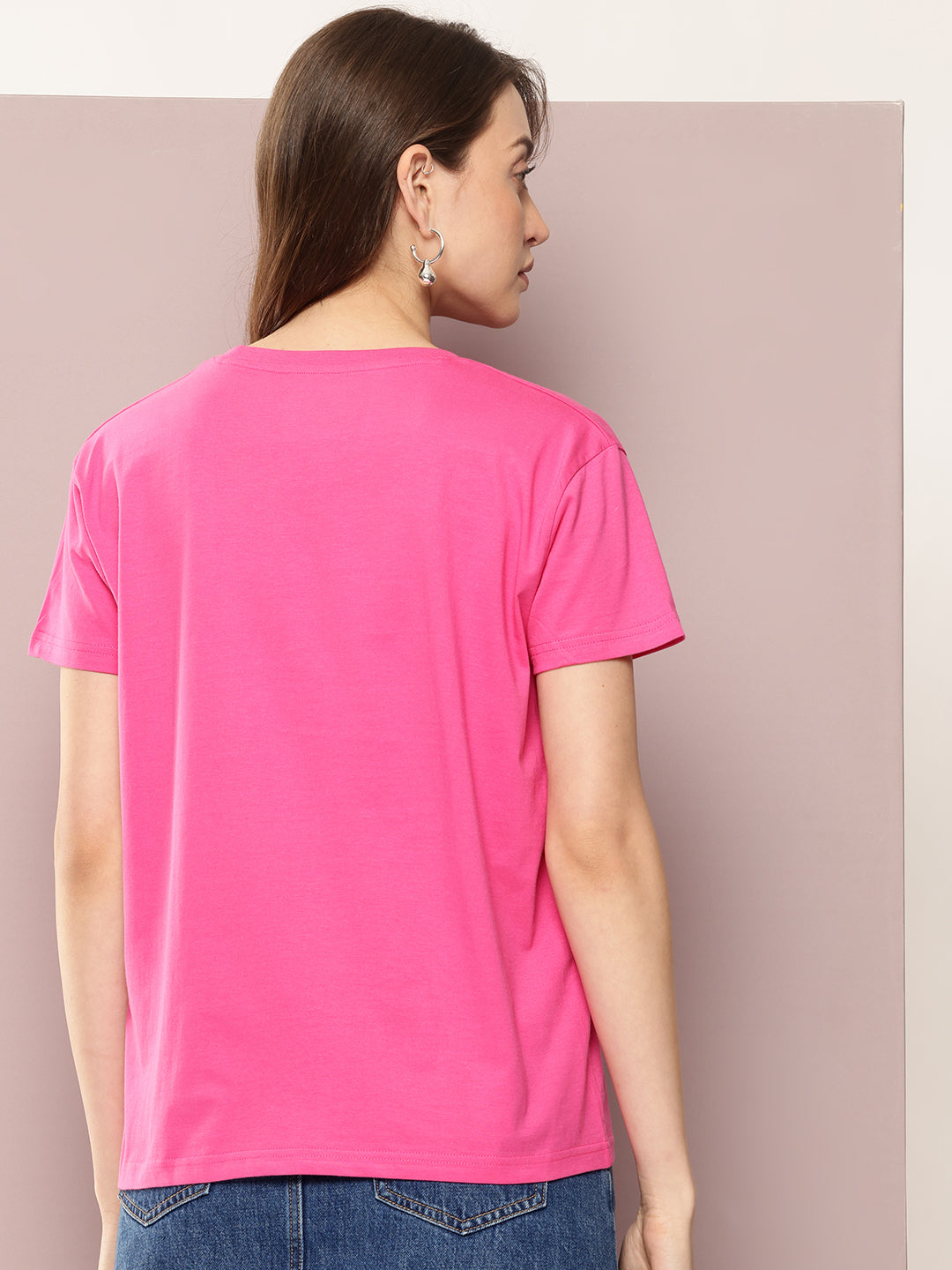 Womens Half Sleeve Round Neck Solid Boxy Fit Tshirts