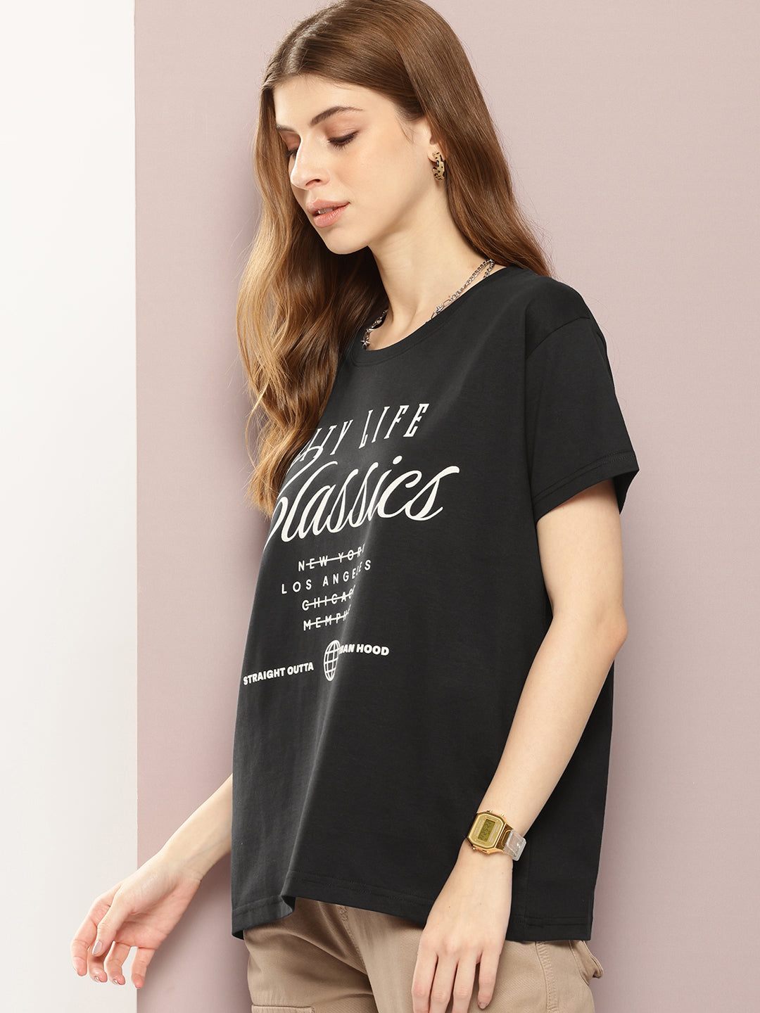 Womens Half Sleeve Round Neck Printed Boxy Fit Tshirts