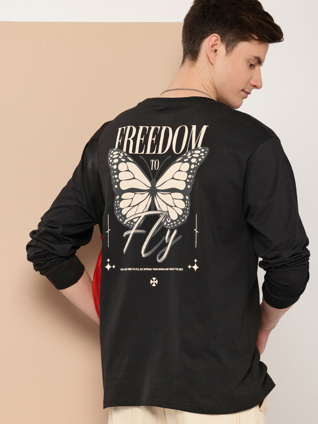 Mens Full Sleeve Round Neck Back Printed Oversized Fit Tshirts