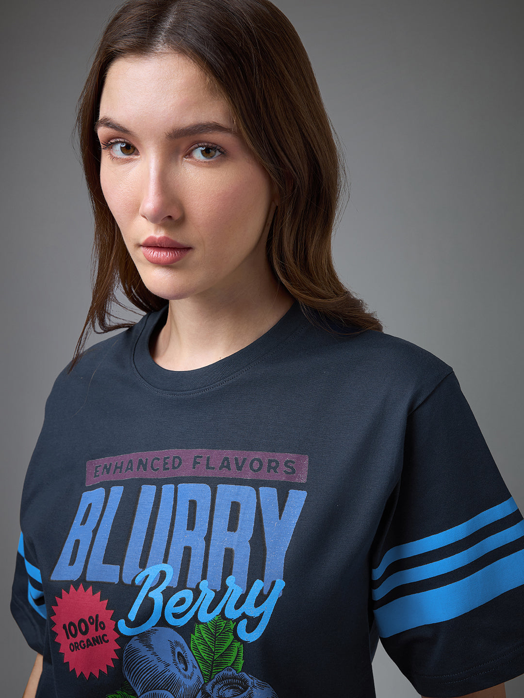 Womens Printed Round Neck Oversized Fit Tshirt